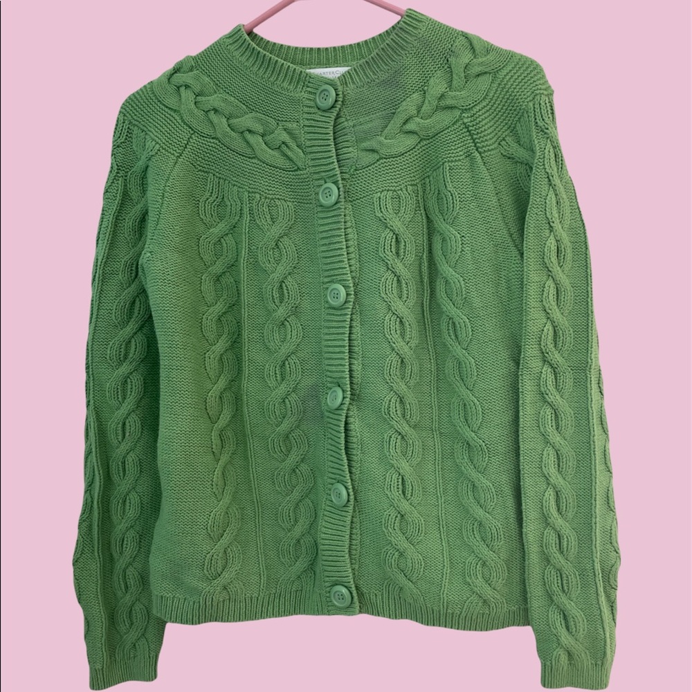 vintage green buttonup grandmacore cardigan sweater